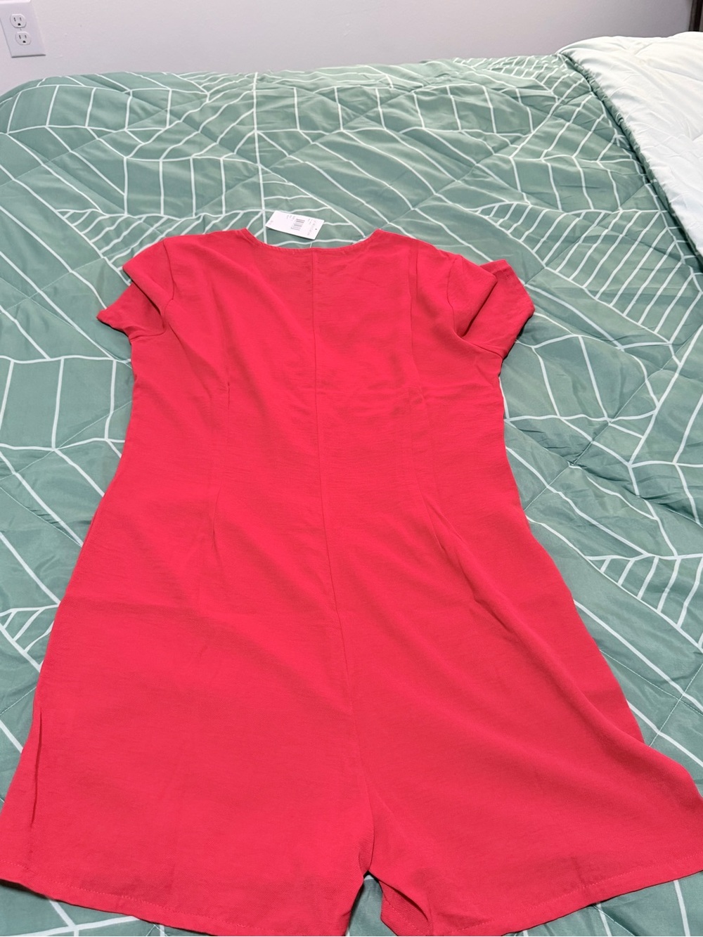 Red Button-Front Short Romper - Picture 3 of 3